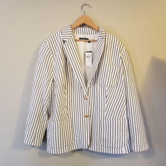 NWT Lauren Ralph Lauren Plus Size Piqué Striped Blazer Size 22W - Picture 2 of 9